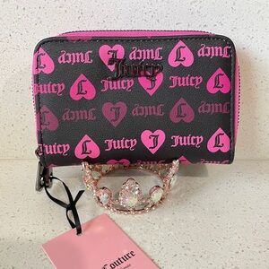 NEW Juicy Couture Black and Juicy Pink Medium Double Zip Around‎ Wallet